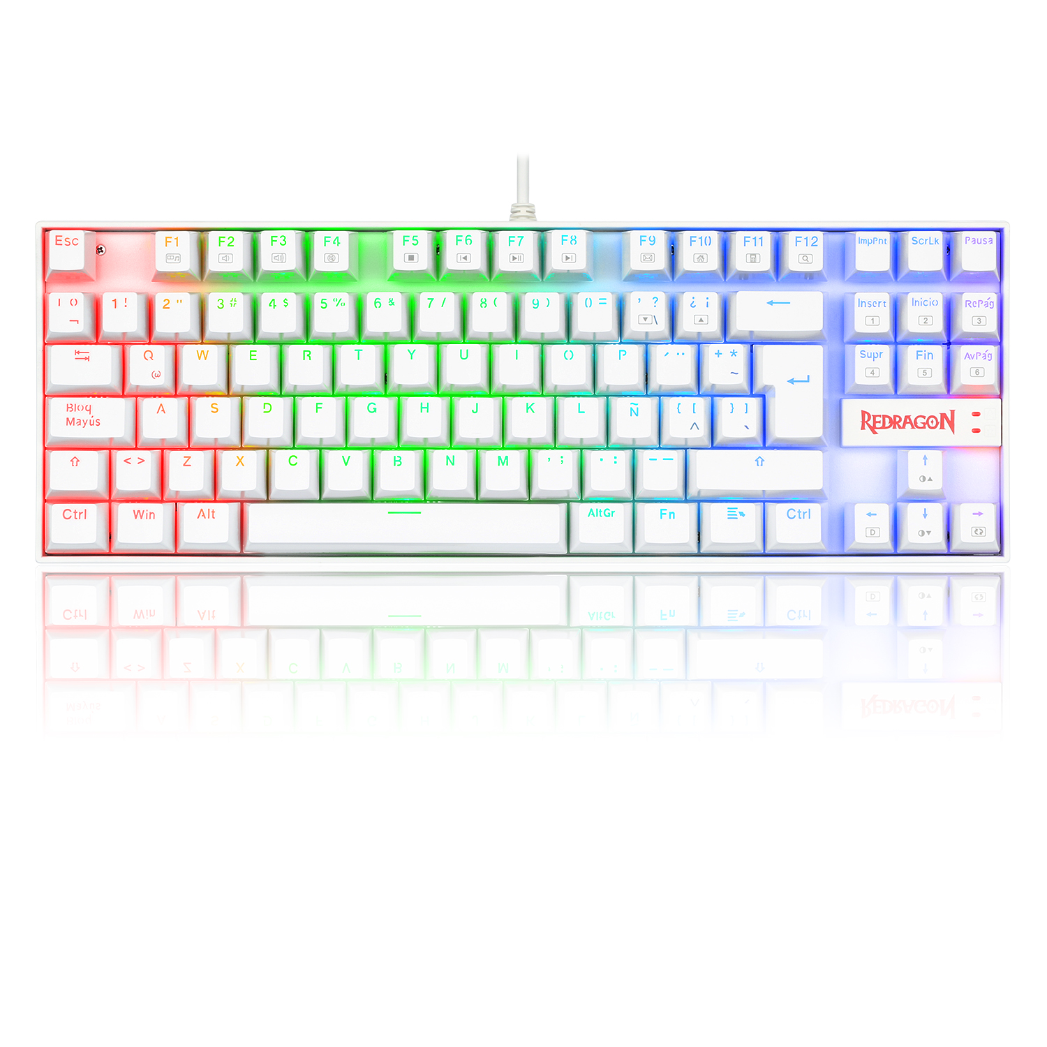 TECLADO GAMER REDRAGON KUMARA-WHITE ALAMBRICO LED RGB ESPAñOL TENKEYLESS SWITCH REDRAGON BLUE - K552W RGB-SP-KUMARA-WHITE / Precio: $1,259.00