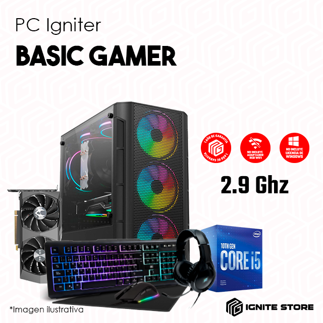 PC IGNITER BASIC GAMER - 10400F  + 16GB RAM + RTX3060 + MONITOR 23.8" 144HZ + KIT DE TECLADO, MOUSE, DIADEMA / Precio: $19,999.00