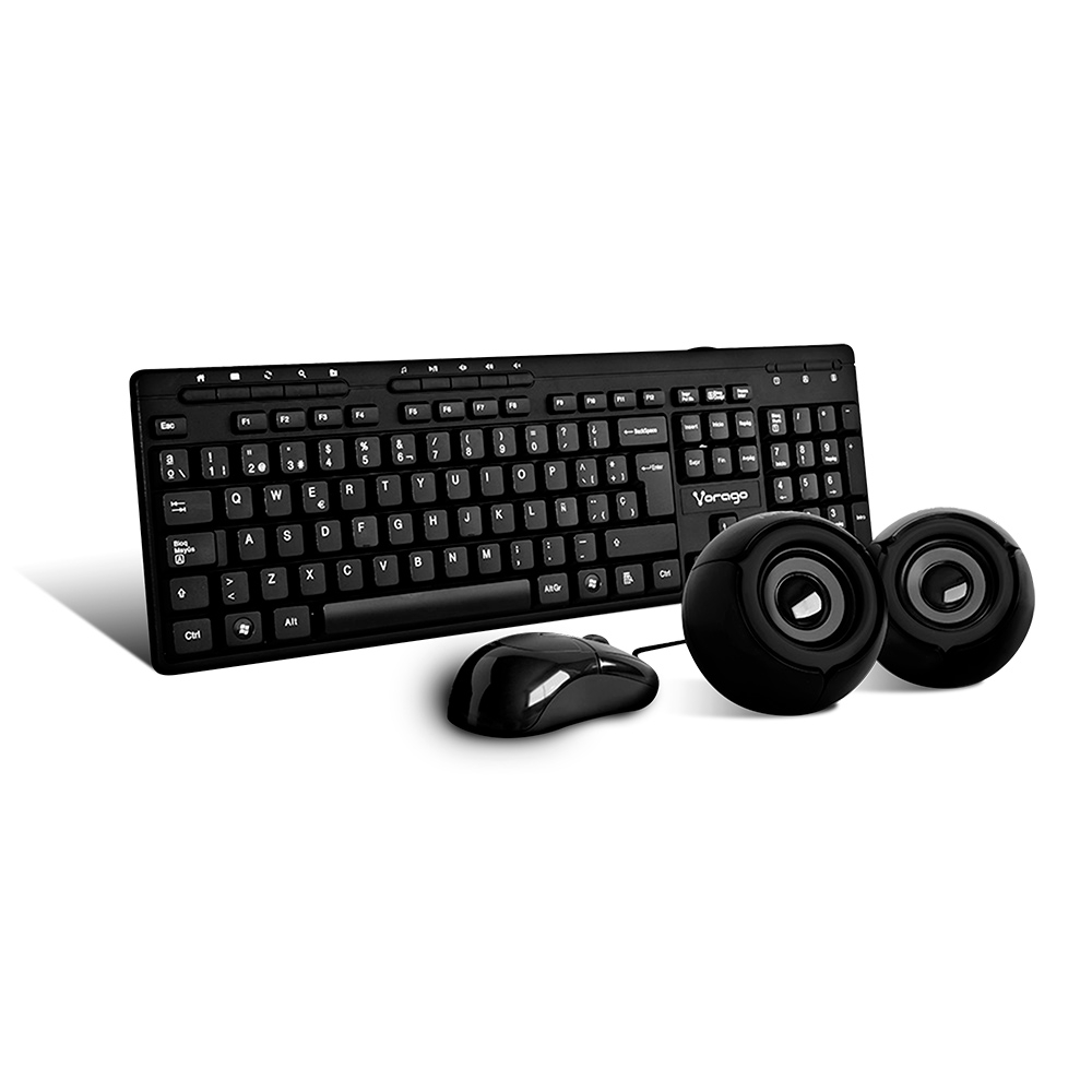 KIT DE TECLADO MOUSE Y BOCINA ALAMBRICO VORAGO KMS-104 / Precio: $399.00