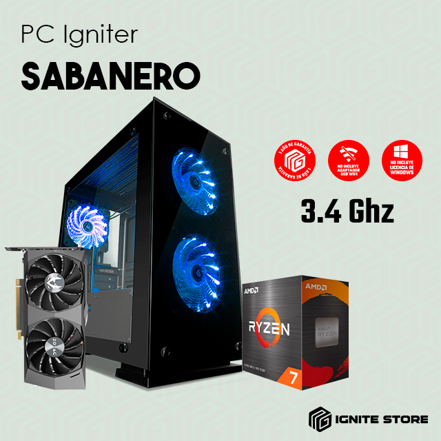 PC IGNITER SABANERO -  AMD RYZEN 7 5700X + RTX3060 / Precio: $16,599.00