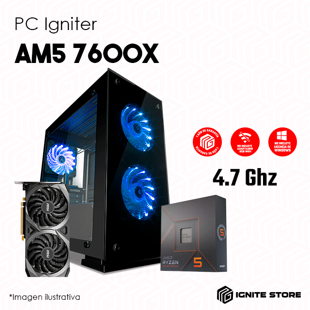 PC IGNITER AM5 - R5 7600X + RTX3060 / Precio: $24,999.00