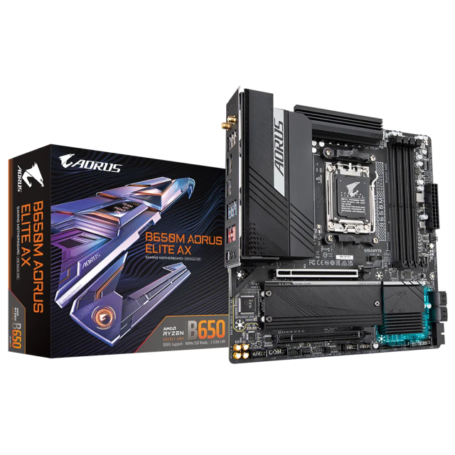 TARJETA MADRE GIGABYTE B650M AORUS ELITE AX DDR5 AMD AM5 MATX - USB-C HDMI DISPLATPORT WIFI - B650M AORUS ELITE AX / Precio: $5,810.00