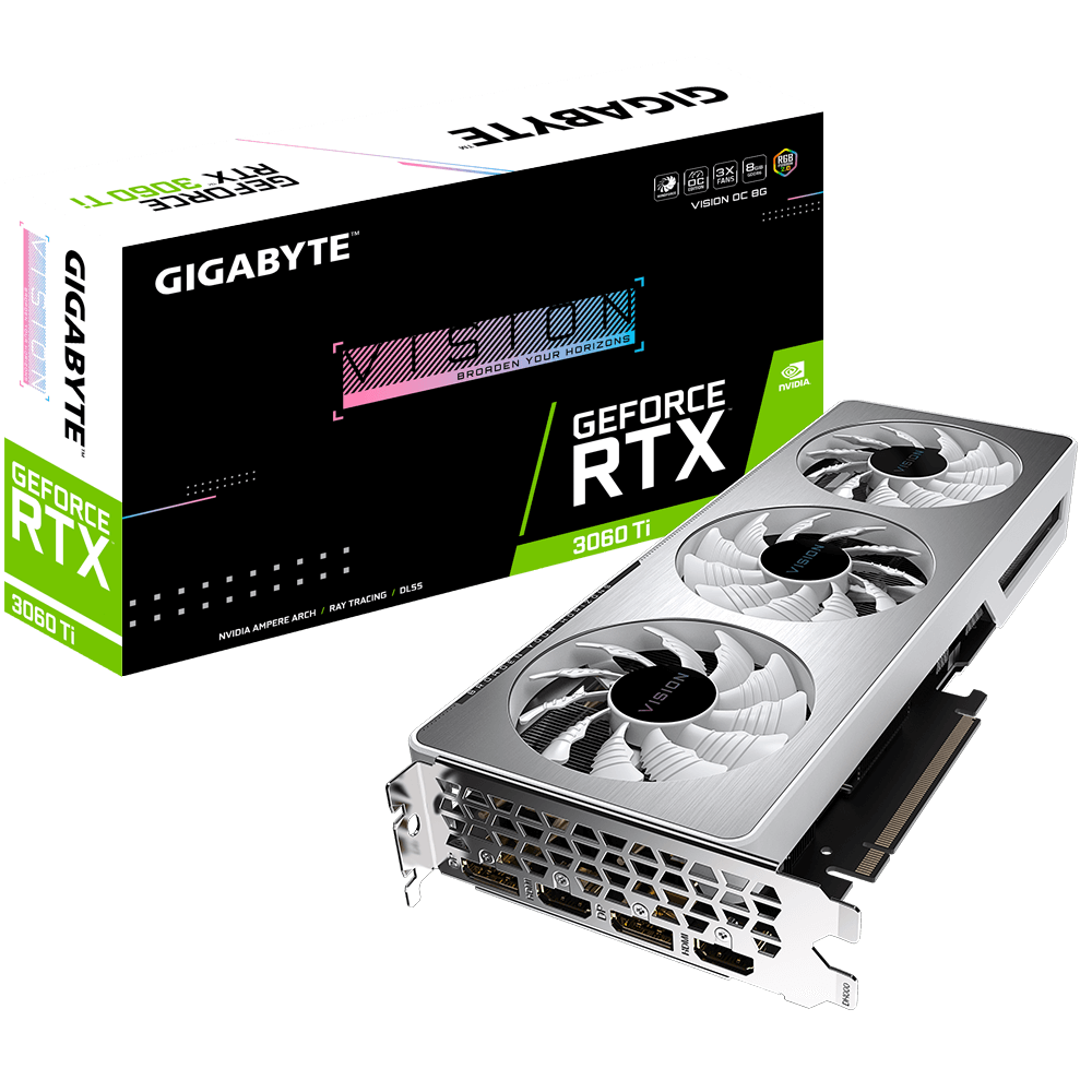 TARJETA DE VIDEO GIGABYTE RTX 3060 TI VISION OC 8GB (REV. 2.0) GV-N306TVISION OC-8GD / Precio: $11,999.00