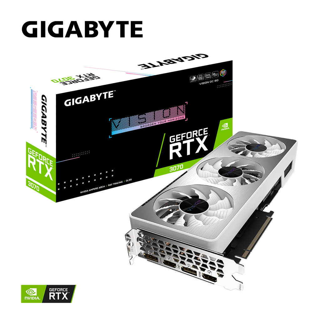 TARJETA DE VIDEO GIGABYTE TARJETA DE VIDEO GEFORCE RTX 3070 VISION OC 8G WINDFORCE 3X RGB  2.0 GV-N3070VISION OC-8GD / Precio: $13,999.00