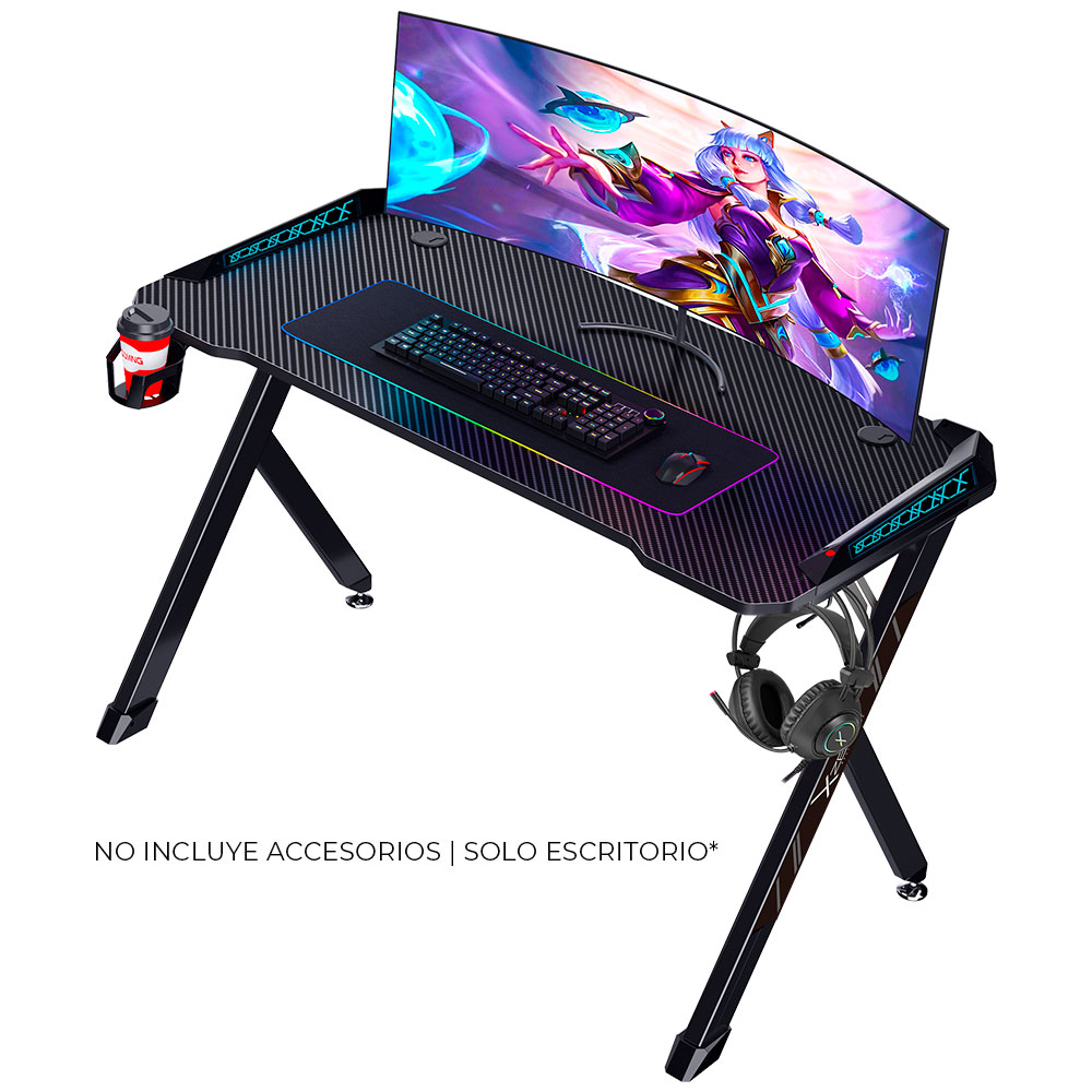 ESCRITORIO GAMER RGB XZEAL BASE PARA HEADSET Y PORTAVASOS 125X65 CM - XZDESG1B / Precio: $3,299.00