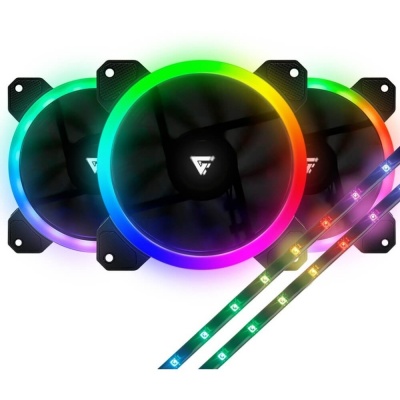 KIT VENTILADORES GAME FACTOR RGB FKG400 OPTICAL + CONTROLADOR / Precio: $499.00